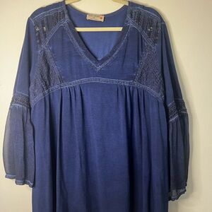 Ruff Hewn Deep Blue Lace Accent Blouse